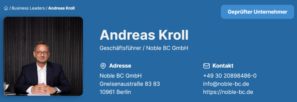 Andreas Kroll - CEO Noble BC
