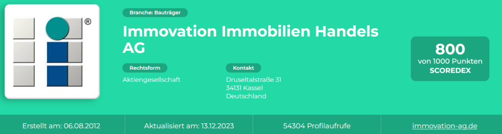 IMMOVATION AG - Scoredex Bewertung (IMMOVATION AG - neue Anleihe - 2025/01)
