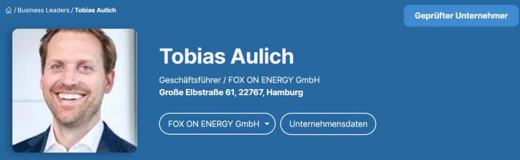 Tobias Aulich - Green Fox Energy / FOX Group (Business Leaders)