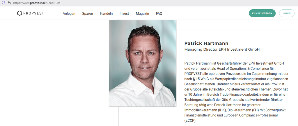 PROPVEST - Plattform der EPH Investment GmbH - Immobilieninvestments für Privatanleger - GF Patrick Hartmann