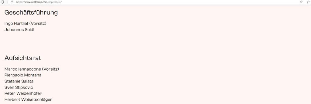 Screenshot Wealthcap - Impressum Webseite 16April2025