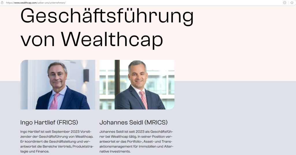 Screenshot Wealthcap - Webseite vom 16April2025