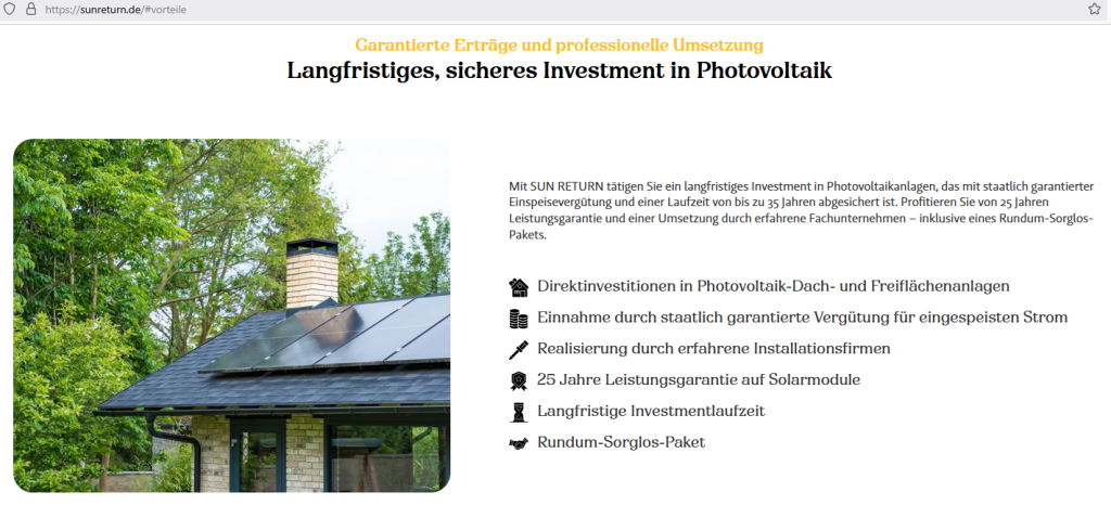 Sun Return GmbH - Direktinvestment in Photovoltaik-Anlagen