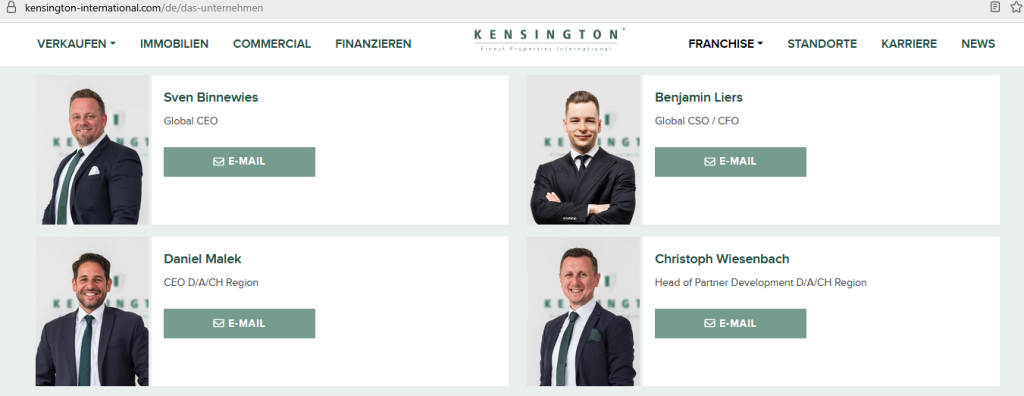 KENSINGTON Finest Properties International AG - Screenshot Webseite 30. Mai 2025