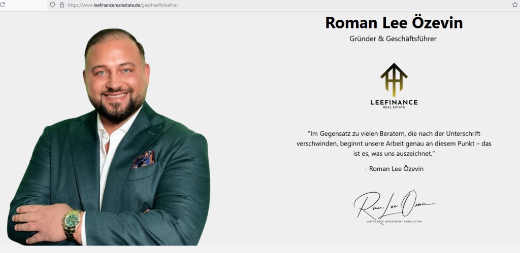 Leefinance Real Estate - Roman Lee Özevin (Sreenshot Webseite)