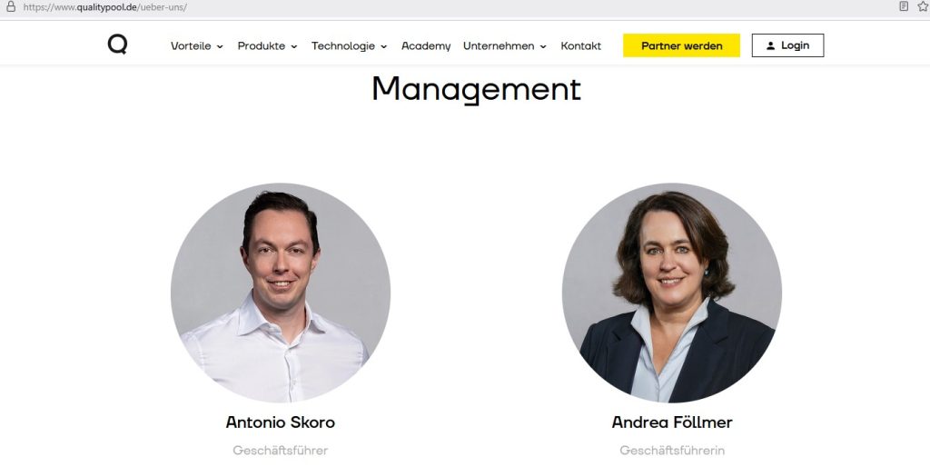 Qualitypool GmbH - Management (Screenshot Webseite)