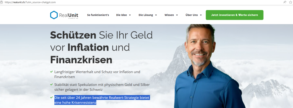 RealUnit - Startseite - Screenshot vom 19. Mai 2025