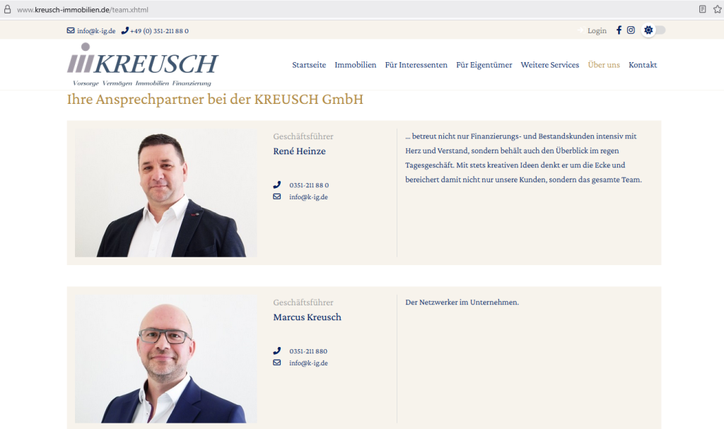 Kreusch GmbH - Management / Screenshot Webseite