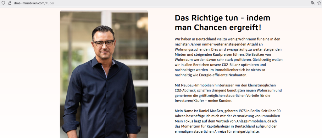 DMA Daniel Maaßen Anlageimmobilien - Screenshot Webseite