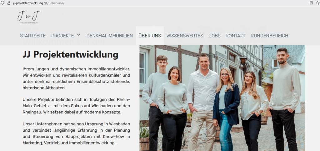 JJ Projektentwicklung GmbH - Screenshot Webseite