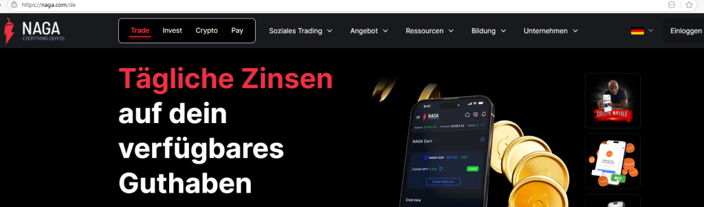 The NAGA Group AG (Screenshot Webseite - Auszug)