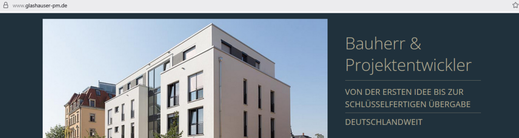 Glashauser Projektentwicklung GmbH (Screenshot Webseite) Auszug