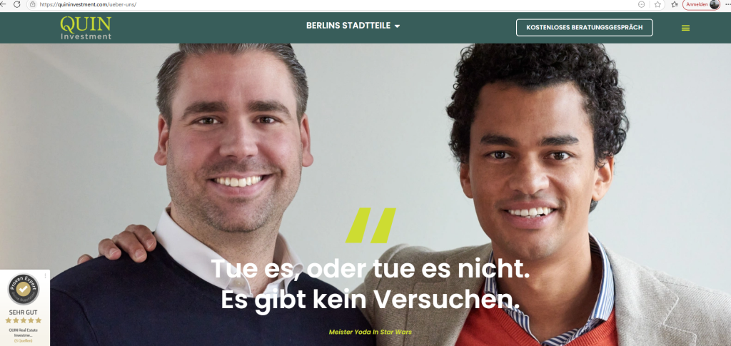 QUIN Real Estate Investment GmbH - Screenshot Webseite