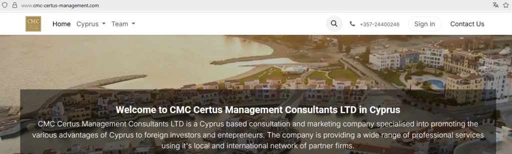 CMC Certus Management Consultants LTD - Screenshot Webseite vom 23. Juli 2025