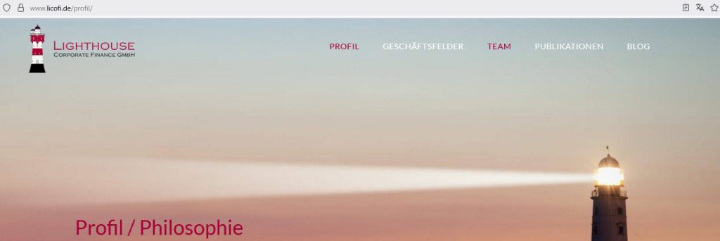Lighthouse Corporate Finance GmbH - Screenshot Webseite (Ausriss) vom 30. Juli 2025