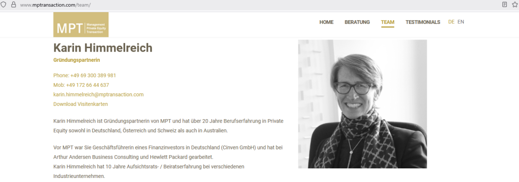 MPTransaction GmbH (MPT) - Screenshot Webseite (Auszug) vom 23.07.2025
