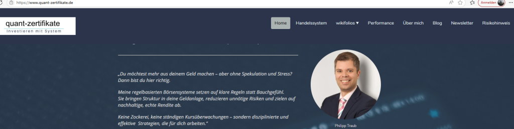 Philipp Traub - MarathonMann - quant-zertifikate.de / Screenshot Webseite 4. Juli 2025