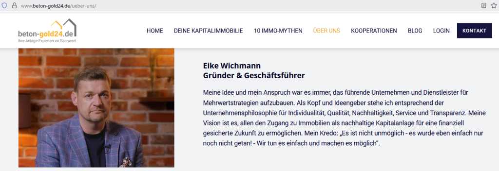 beton-gold24 - Real Benefit GmbH / Screenshot Webseite (Ausriss) vom 4. August 2025