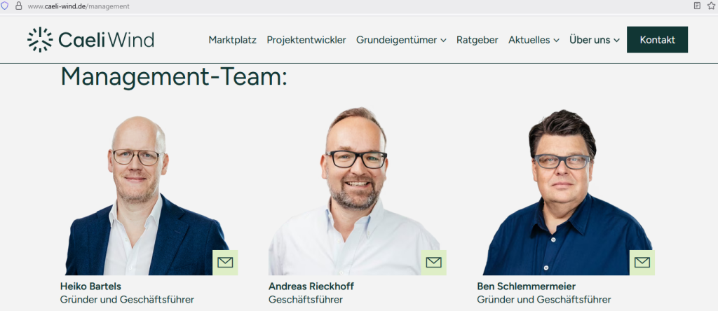Caeli Wind GmbH - Screenshot Webseite (Ausriss) vom 3 August 2025
