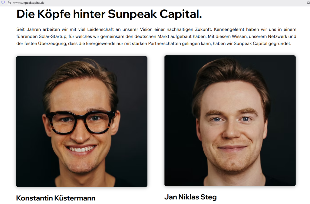 Sunpeak Capital UG (haftungsbeschränkt) Screenshot Webseite (Ausriss) vom 14. August 2025