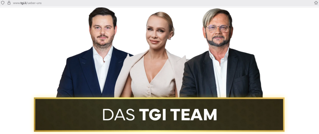 Trust Gold International AG (TGI AG) Screenshot Webseite (Ausriss) vom 5 August 2025