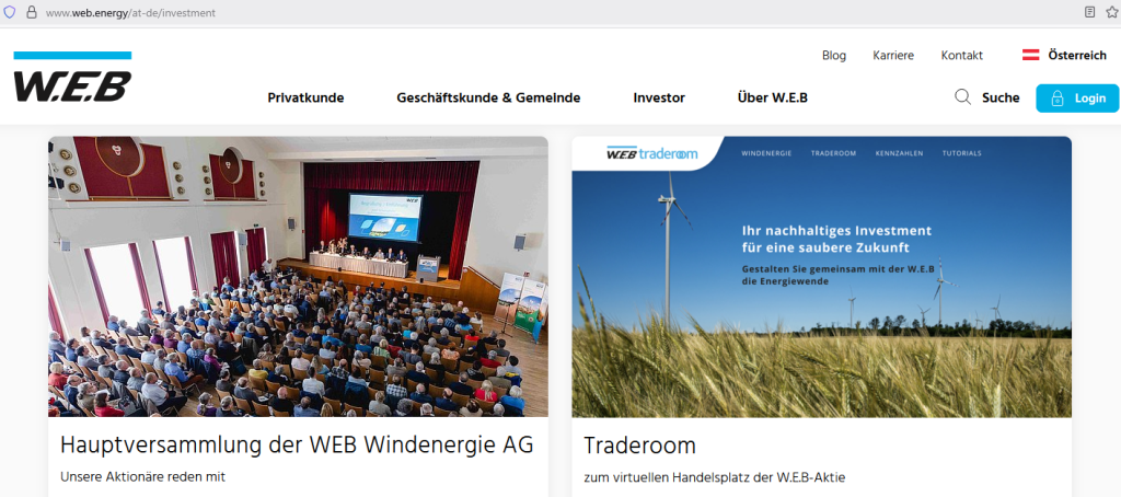 WEB Windenergie AG Anleihe 2025 – Screenshot Webseite (Auszug vom 26 August 2025)