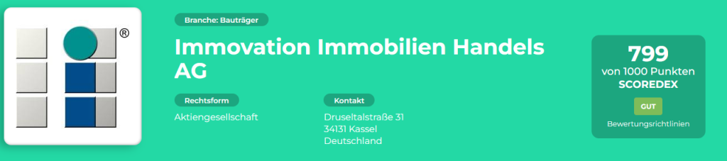 Immovation Immobilien Handels AG - Scoredex Bewertung = Gut