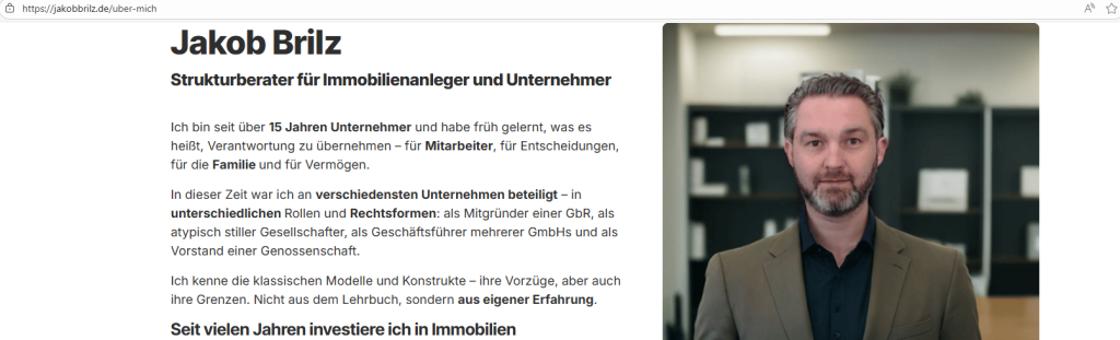 Jakob Brilz - Strukturberater (Screenshot Webseite / Auszug vom 19. Oktober 2025)