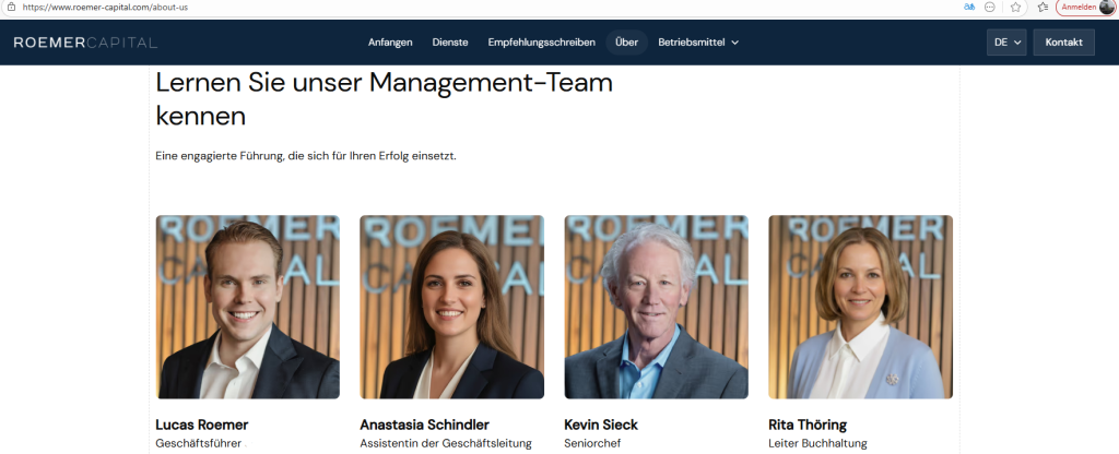 Roemer Capital - Boutique-Fundraising- und Investmentberatungsfirma (Screenshot Webseite / Auszug vom 19.10.2025)