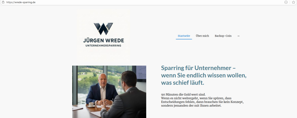 wrede-sparring - Jürgen Wrede - Sparringspartner für Unternehmer in Ausnahmesituationen / Screenshot Webseite / Ausriss vom 22.10.2025