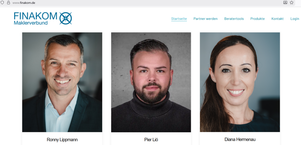 Finakom AG - Screenshot Webseite (Ausriß) vom 26. November 2025