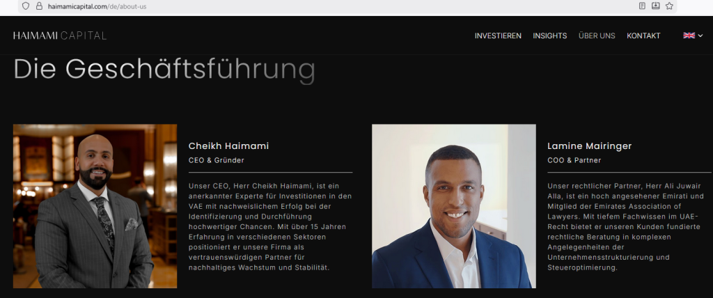 Haimami Capital - Screenshot Webseite (Auszug) vom 20. November 2025