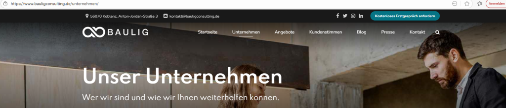Baulig Consulting - Screenshot Webseite (Auszug) vom 8. Dezember 2025