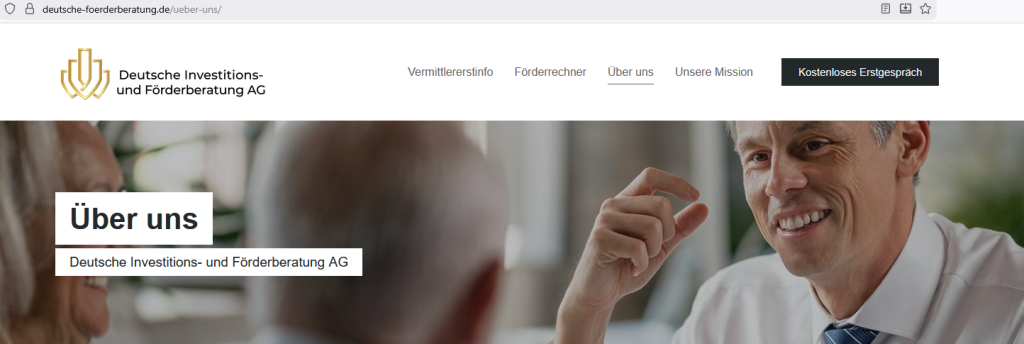 Deutsche Investitions- und Förderberatung AG - Screenshot Webseite / Azsriss vom 1. Dezember 2025