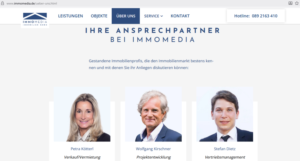 Immomedia Immobilienvertrieb / Screenshot Wenbseite (Ausriß) vom 7. Dezember 2025