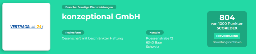 Vertragshilfe24 - konzeptional GmbH - SCOREDEX Bewertung