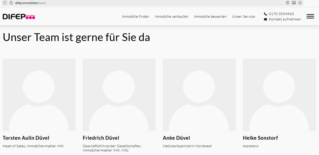 DIFEPimmobilien - Screenshot Webseite - Ausriß vom 7. Januar 2026