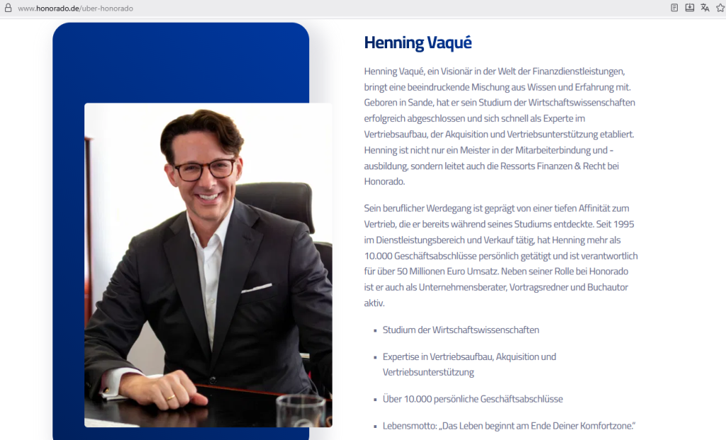 Honorado GmbH - Screenshot Webseite / Ausriß vom 7. Januar 2026