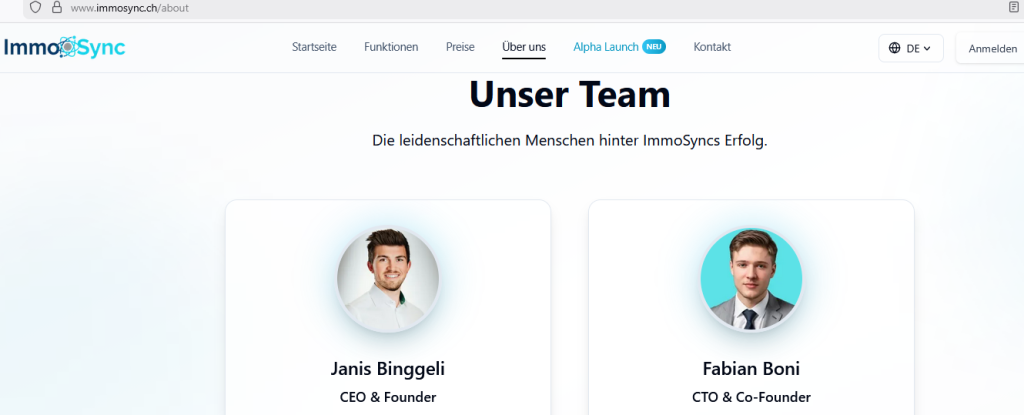 ImmoSync - Schweizer PropTech-Plattform - Screenshot Webseite / Ausriß vom 7 Januar 2026