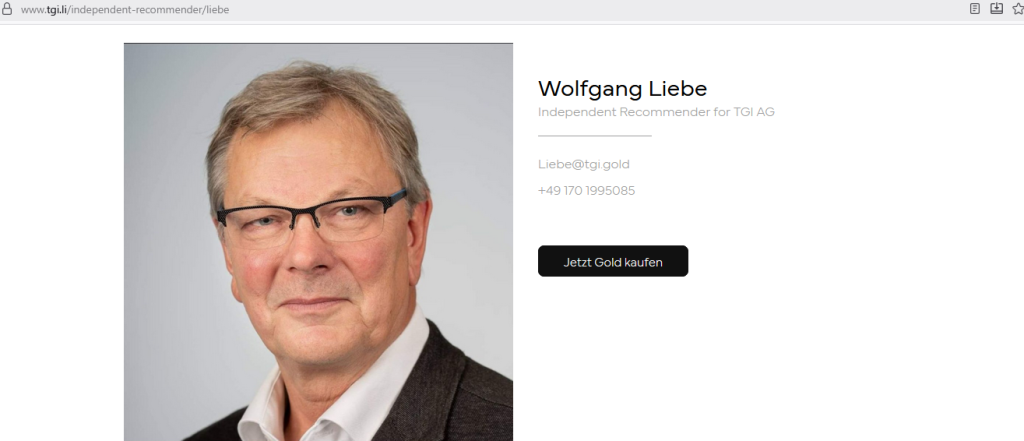 Screenshot Webseite TGI AG (Trust Gold International AG) * Ausriß vom 26. 01. 2026