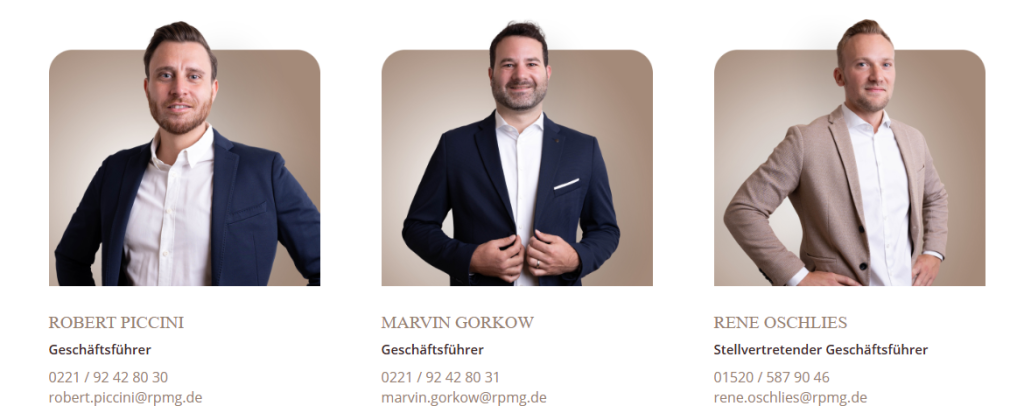 RP & MG Consulting GmbH und Co. KG Geschäftsführung  - Ausriss Hompeage vom 23.02.26