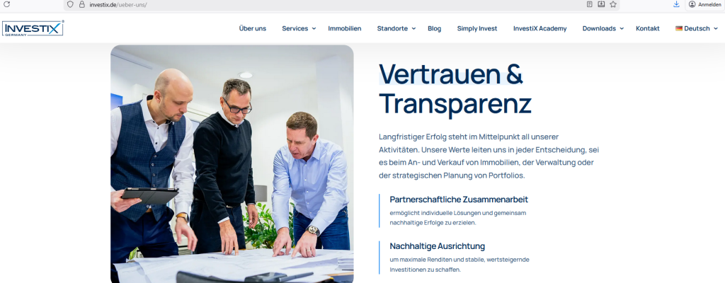 Screenshot Webseite InvestiX Holding GmbH * Ausriß vom 6. Februar 2026