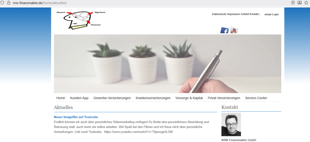 Screenshot Webseite NRW Finanzmakler * Ausriß vom 17.02.2026